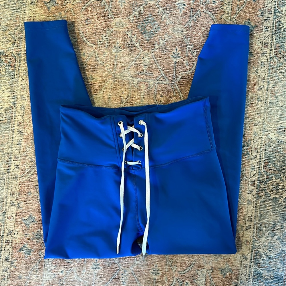 Aqua Leggings with football type front tie